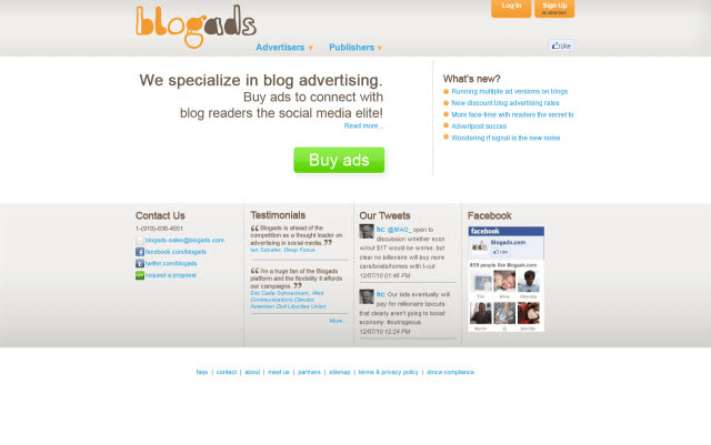 blogads.com frontpage from 2008-2011
